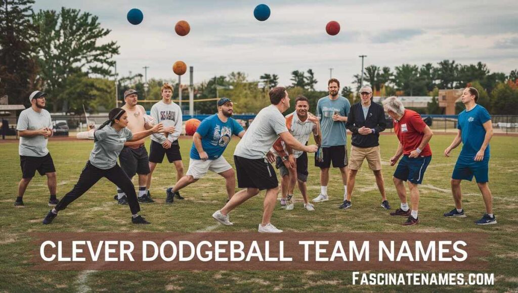 An engaging graphic featuring inventive team names, highlighting creativity and camaraderie among players.