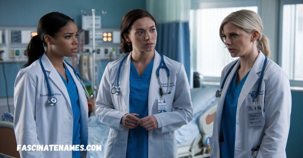 A creative collage of catchy name for medical teams, showcasing teamwork and innovation in healthcare.