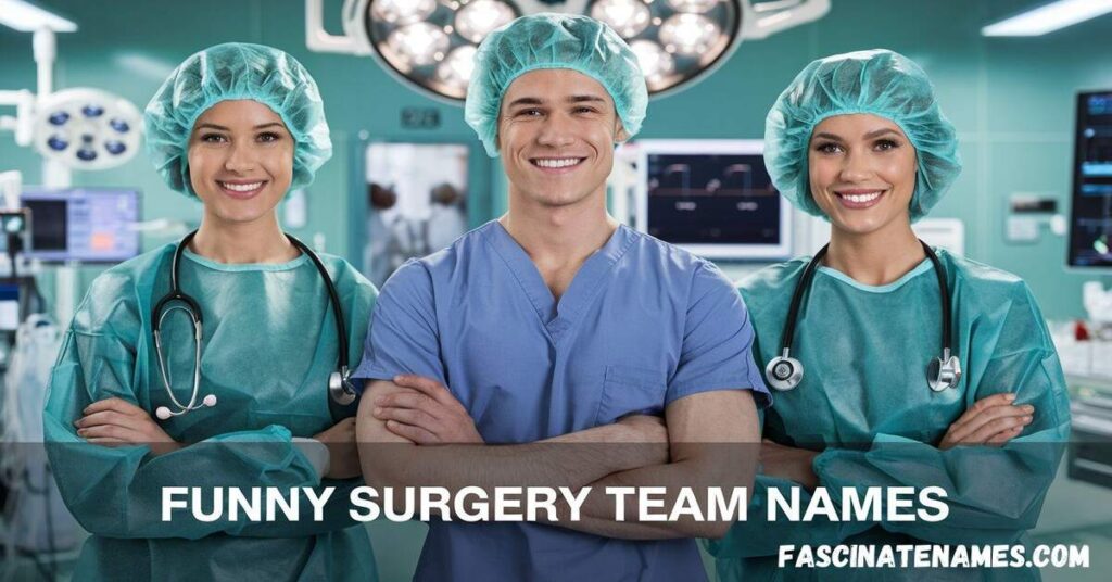 A collage of humorous surgery team names, showcasing creativity and laughter in the medical field.