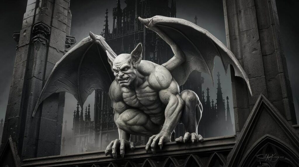 A close-up of intricate gargoyles perched on a gothic building, showcasing detailed stonework and dramatic architecture.




1. A close-up of intricate gargoyles perched on a gothic building, showcasing detailed stonework and dramatic architecture.