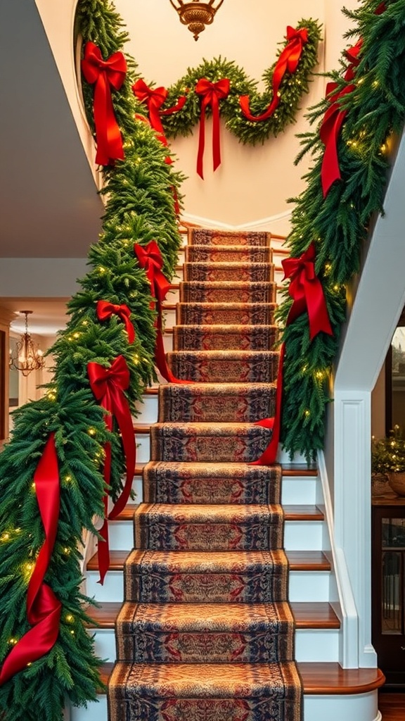 Traditional Christmas home in red, green, and gold.