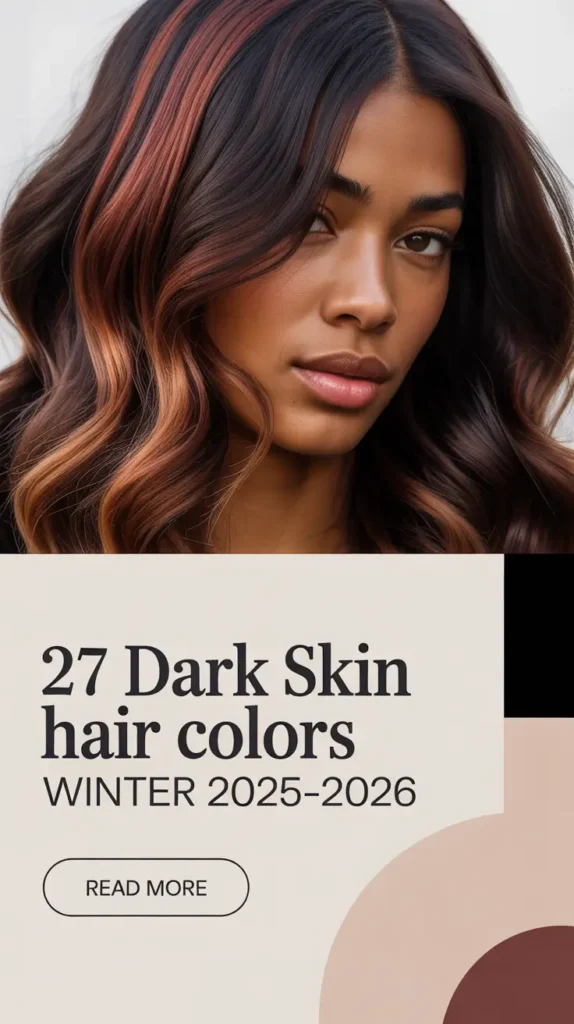 Dark-skinned woman with deep caramel winter hair colors.