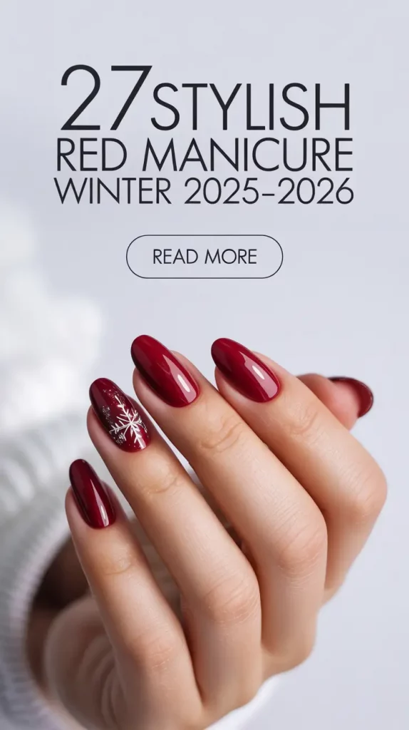 Red winter nails with glossy finish for 2025–2026