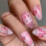 romantic valentine nail art with hearts