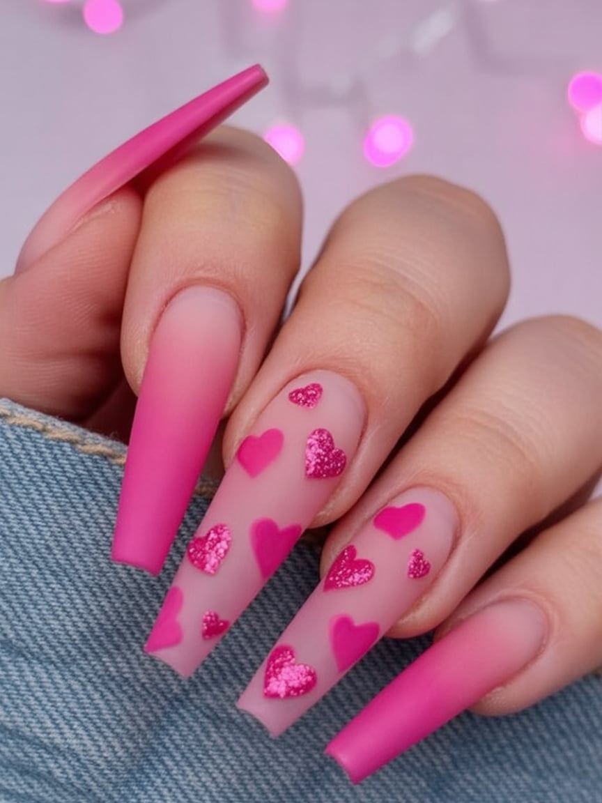 Pink French Valentine Nails for Square Nails